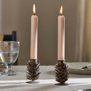 Nkuku Elagalu Pine Cone Candle Stick Rust Set of 2